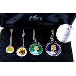 A limited edition set of four enamelled coin pendants for The Silver Jubilee 1977, limited to 500,