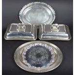 A pair of silver plated entree dishes and covers,
