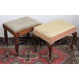 A Regency mahogany rectangular stool, on turned and gadrooned legs (repair needed),