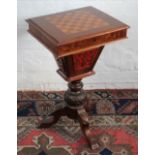 A Victorian walnut games / work table, on carved and turned tripod base, 72cm x 43.