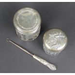 A late Victorian silver topped cut glass toilet jar, Chester 1895, 7.