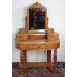 A Victorian birch dressing table, with mirror and two drawers,