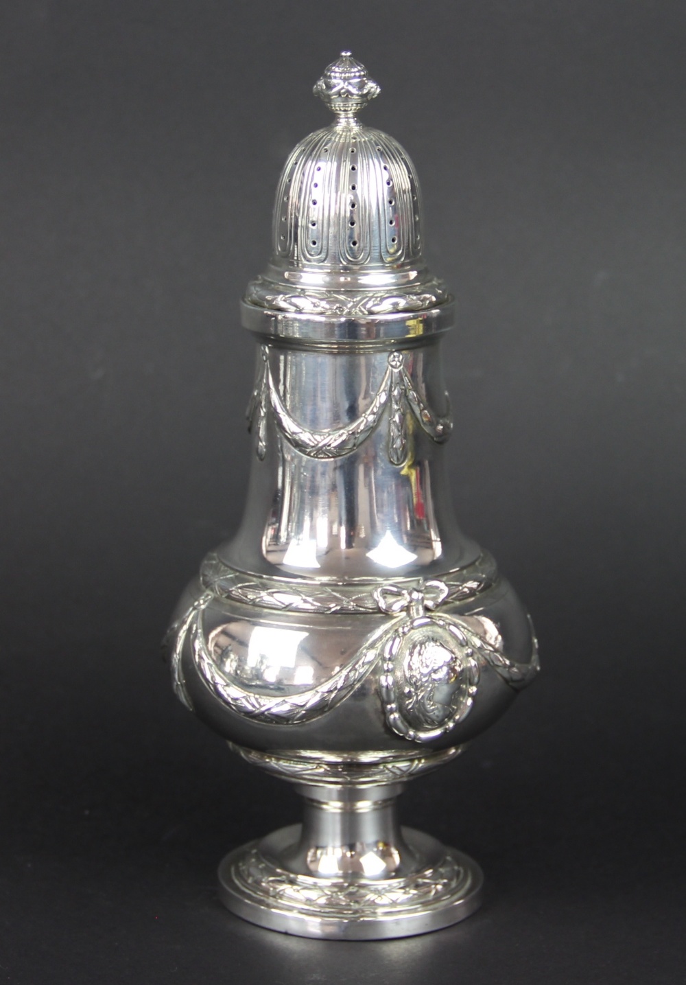 A large German silver caster, imported by Berthold Muller and assayed for Chester 1899,