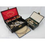 A quantity of jewellery to two jewellery boxes, to include; simulated and cultured pearls,