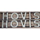 Four Hovis painted metal wall advertising signs, two for HOVIS, one for GOLDEN and one for BROWN,