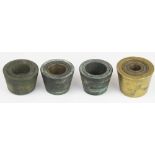 A collection of fourteen 18th century bronze cup weights, longest 7.