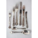 A Kings pattern silver table fork, dessert fork, desert spoon and tea spoon, Shapland & Co, London,