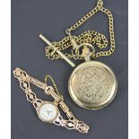 A lady's 9ct yellow gold Accurist wristwatch with attached bracelet strap,