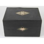 A 19th century ebonised work box, with mother of pearl and abalone shell inlay,