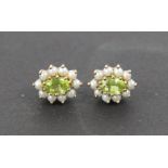 A pair of peridot and split seed pearl earrings,