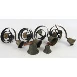 Four 19th century iron and brass servants bell calls;