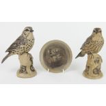 A Barbara Linley for Adams Poole Pottery model thrush, signed; a similar model bird unsigned, 18.