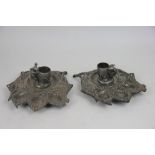 A pair of French pewter mouse egg cup holders, signed 'C.