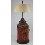 A continental Folk Art painted toleware lamp,