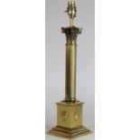 A lacquered brass fluted corinthian column desk lamp,