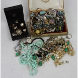 A collection of costume jewellery to include; beads, bracelets,