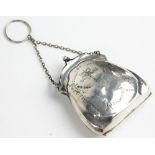 A George V silver evening purse, with engraved detailing, Birmingham, 1915,