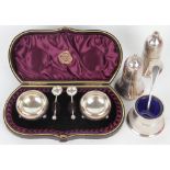 A pair of Victorian silver bun salts and spoons, Hilliard & Thomason, Birmingham, 1889,