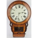 A Victorian inlaid walnut drop dial wall clock,