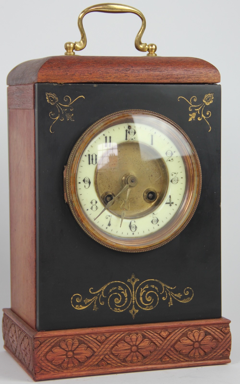 A late 19th century walnut and slate eight day mantel clock, - Image 3 of 4