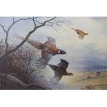 Peter Allis,
signed limited edition print,
pheasants in flight,