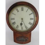 A Victorian mahogany drop dial wall clock, with Roman numeral dial and single fusee movement,
