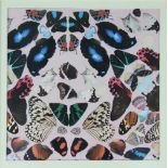 Damien Hirst,
colour print,
butterfly wallpaper,