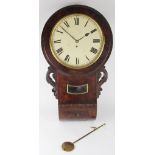 An early Victorian carved mahogany drop dial wall clock,