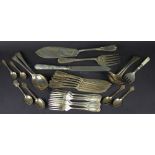 Five silver teaspoons and a collection of assorted silver plate to include a set of fish servers,