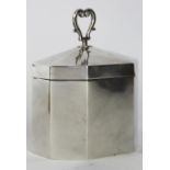 A silver tea caddy, Stokes and Ireland Ltd, Chester 1918, of octagonal form and with heart shaped,