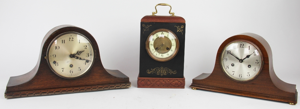 A late 19th century walnut and slate eight day mantel clock,