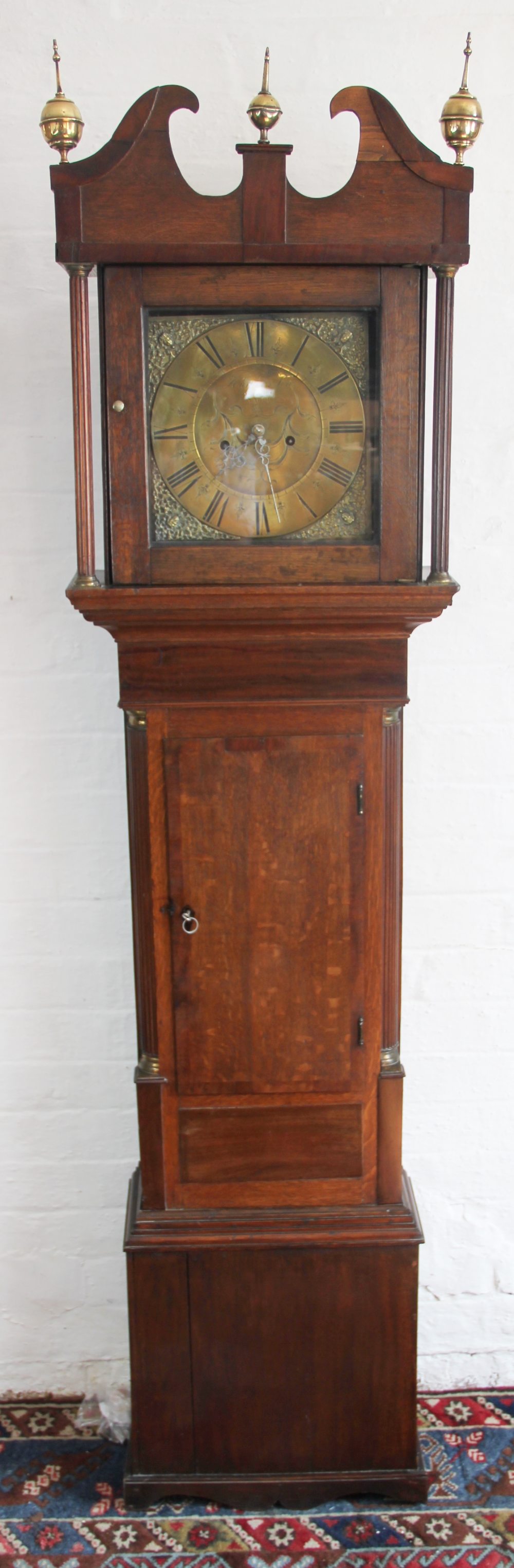 A George III oak and mahogany eight day longcase clock by Harper and Son of Shrewsbury, brass