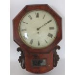 An early Victorian mahogany drop dial wall clock, Roman numeral dial with single fusee movement,