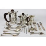 A silver plated Art Deco three piece coffee service, comprising coffee pot,