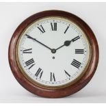 A mahogany wall timepiece, with enamel Roman numeral dial and brass bezel,