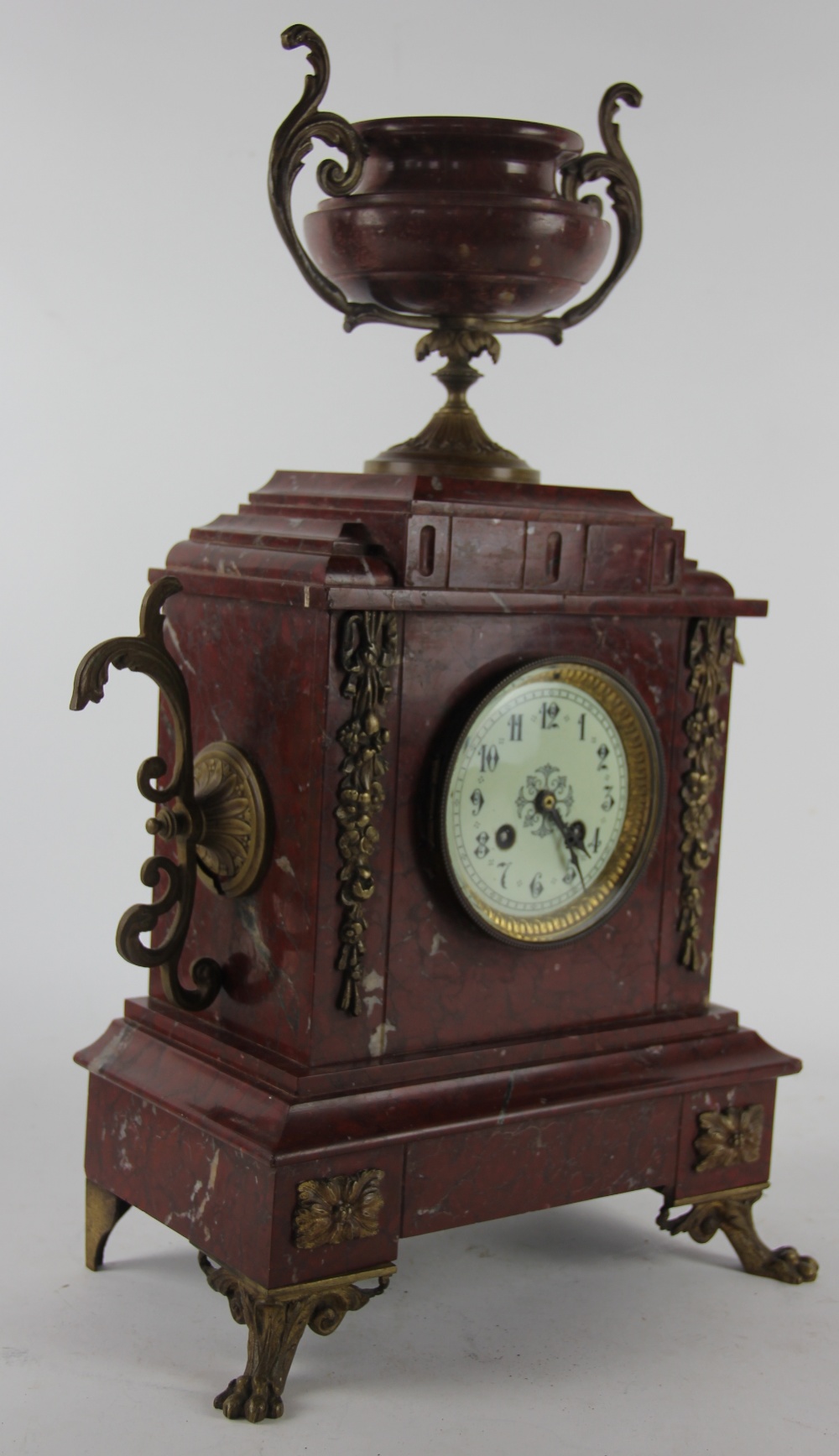 A Victorian rouge marble eight day mantel clock, - Image 2 of 2