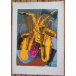 A pair of limited edition prints,
'King Cobra' and 'Funky President', - saxophones,