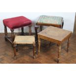 An oak rush seat stool, on pad feet,