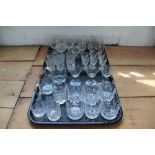Three trays of glass ware, to include; wines, sherries, brandy's, mugs, tumblers,