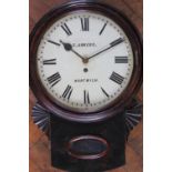 A mid 19th century mahogany drop dial fusee wall clock, with enamelled Roman numeral dial signed C.