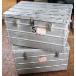 Three aluminium travelling trunks,