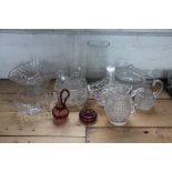 A selection of glass ware, to include; bowls, centrepieces, a basket, candestick, jugs,