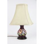 A Moorcroft pansy pattern baluster lamp base,