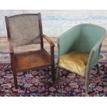 A Lloyd loom childs tub chair with a stained beech childs chair (2)