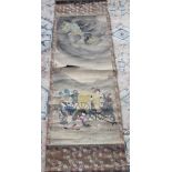 Three Japanese painted canvas scrolls, each depicting; an elemental God including Wind,