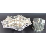 A silver plated biscuit barrel an hinged cover, modelled as a bundle of bamboo,