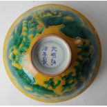 A Chinese yellow ground dragon bowl,