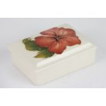 A Moorcroft Pink Hibiscus rectangular trinket box, impressed marks,