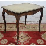 A French walnut serpentine occasional table, with leather inset top, on cabriole legs,