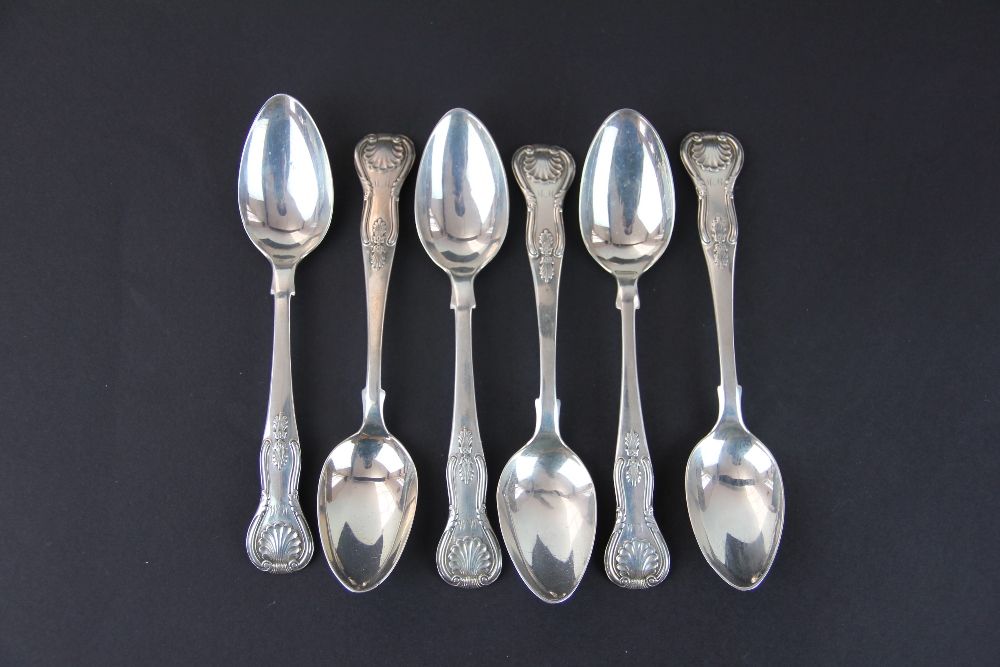 A set of six Scottish silver Kings pattern teaspoons, David Gray Edinburgh 1852,